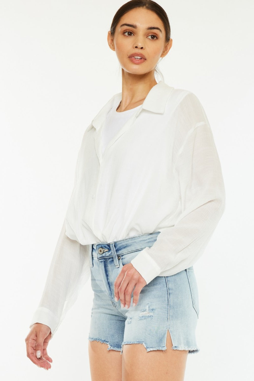 Kancan High Rise Side Slit Denim Shorts - House of Binx