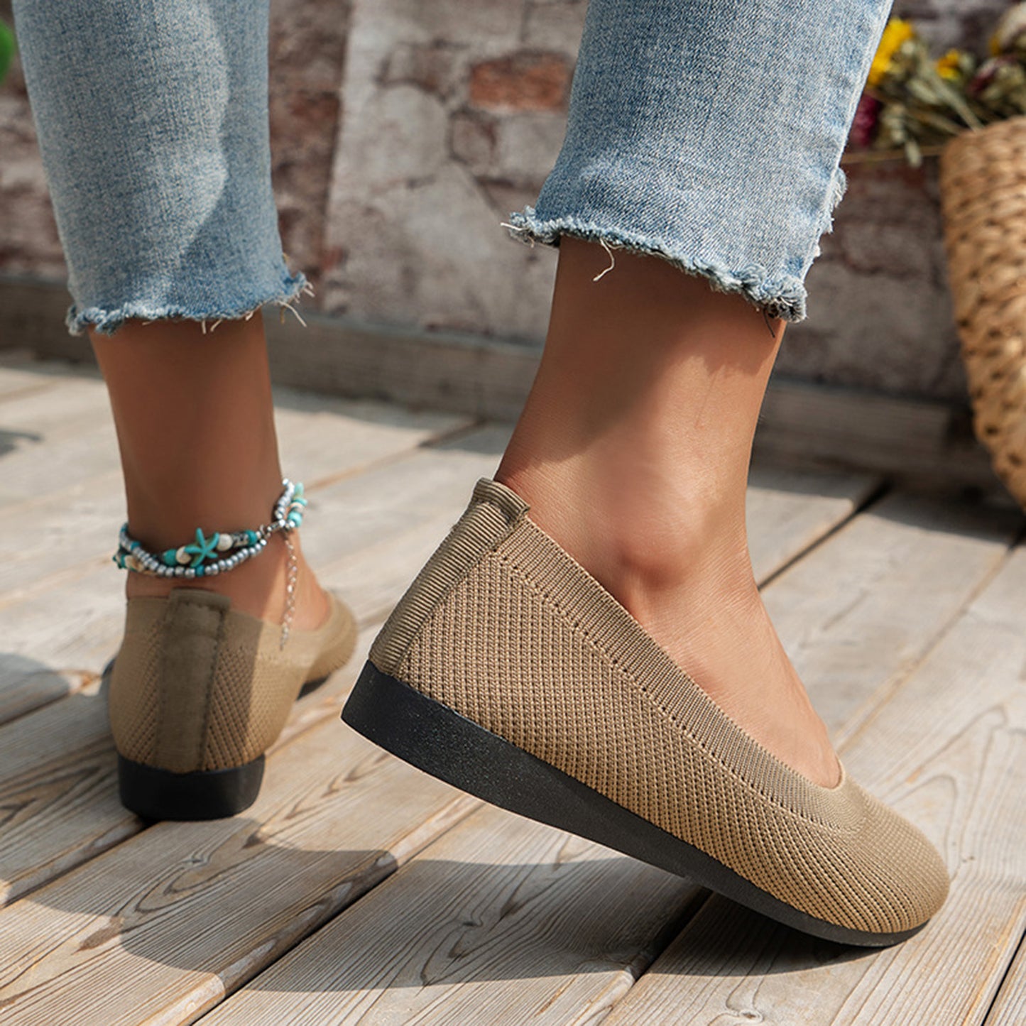 Round Toe Knit Ballet Flats - House of Binx
