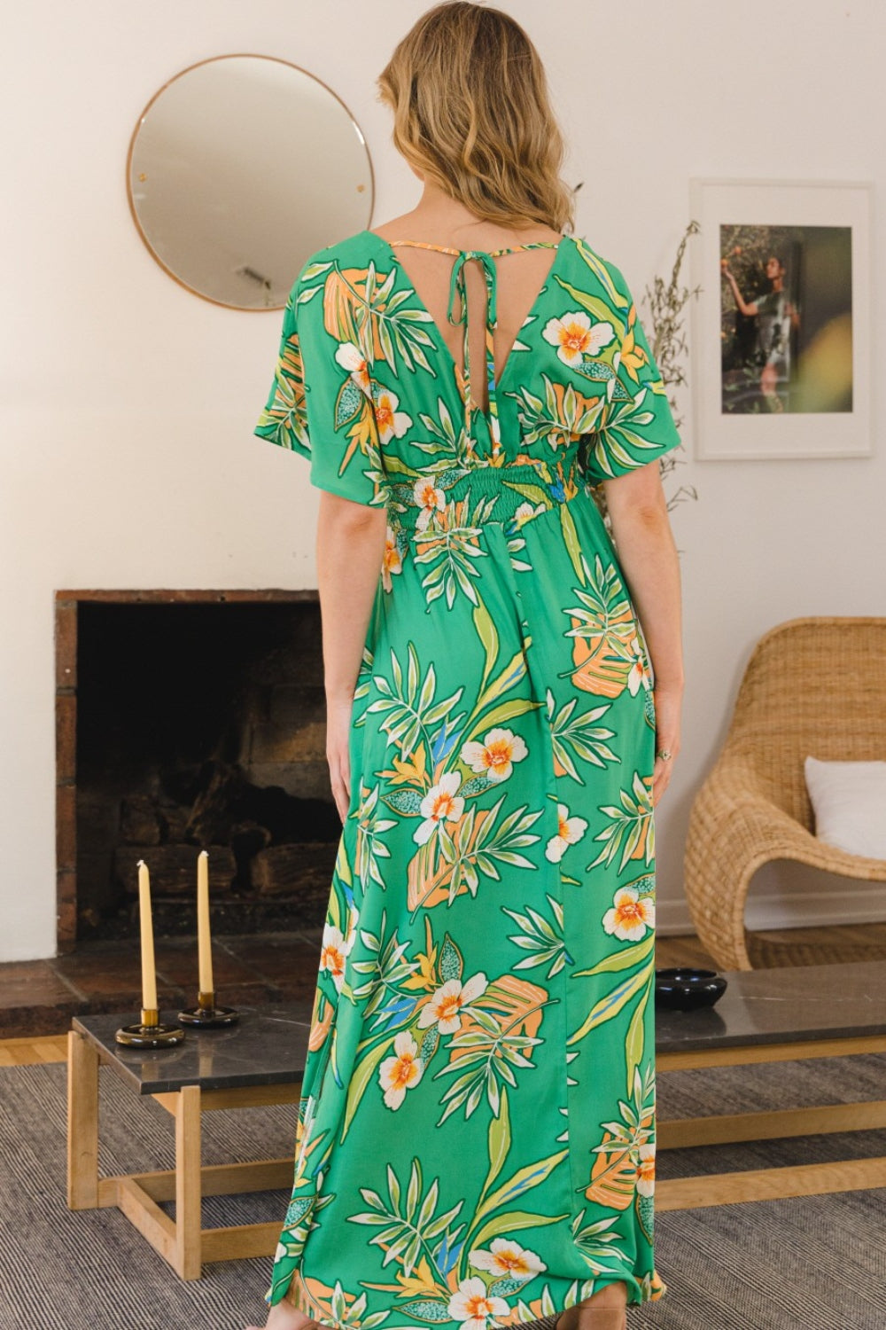 Floral Smocked Tied Back Maxi Dress - House of Binx