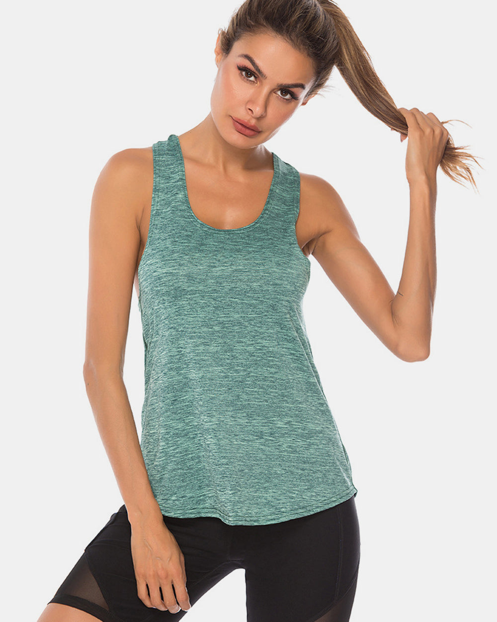 Full Size Scoop Neck Wide Strap Active Tank - House of Binx
