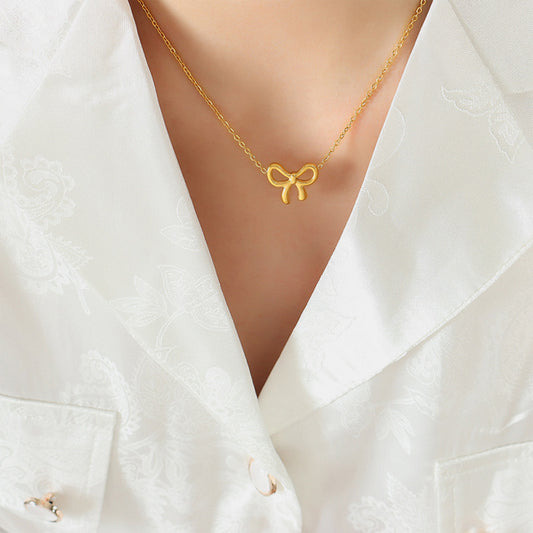 Gold-Plated Titanium Steel Bow Pendant Necklace - House of Binx