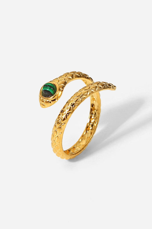 Snake Charmer Malachite Snake-Shaped Bypass Ring - House of Binx