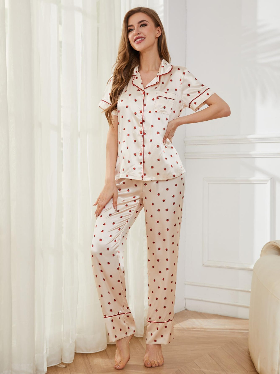 Contrast Piping Pocketed Top and Pants Lounge Set - House of Binx