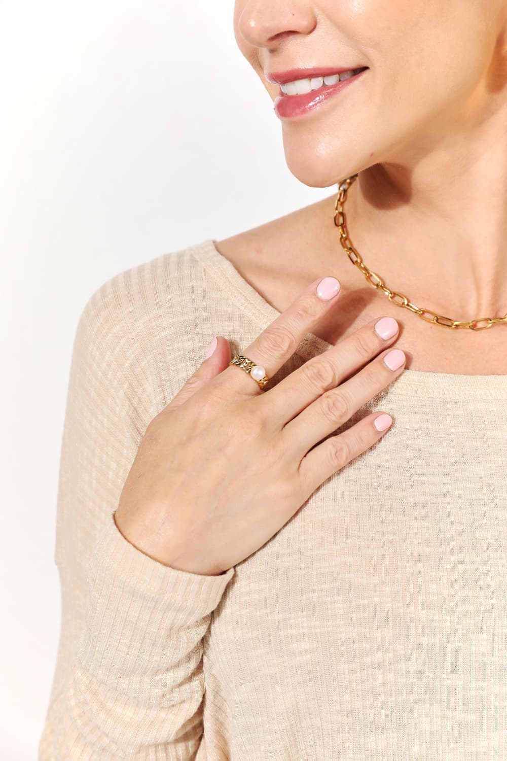 Adored Pearl Stainless Steel Open Ring - House of Binx