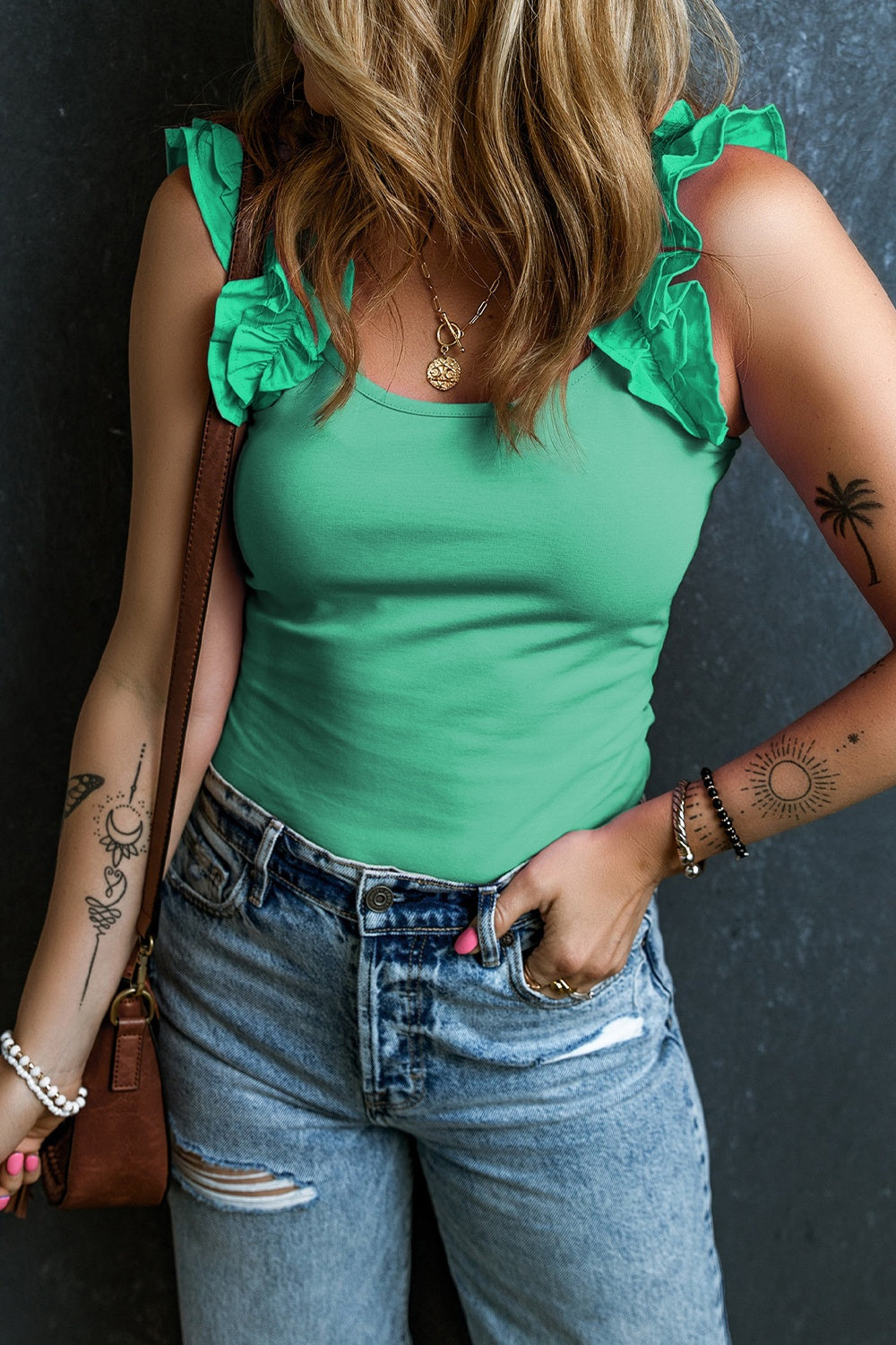 Ruffled Round Neck Tank - House of Binx