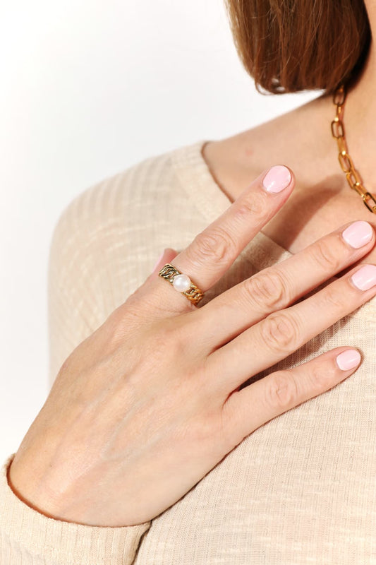 Adored Pearl Stainless Steel Open Ring - House of Binx