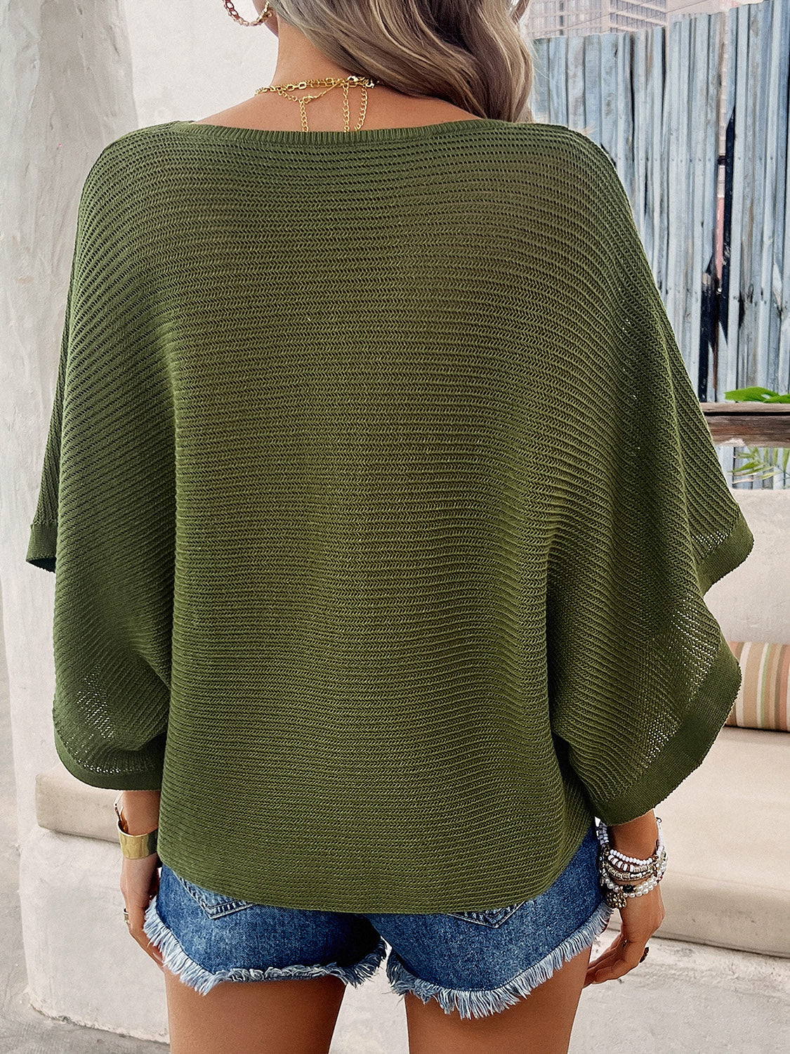 V-Neck Batwing Sleeve Knit Top - House of Binx