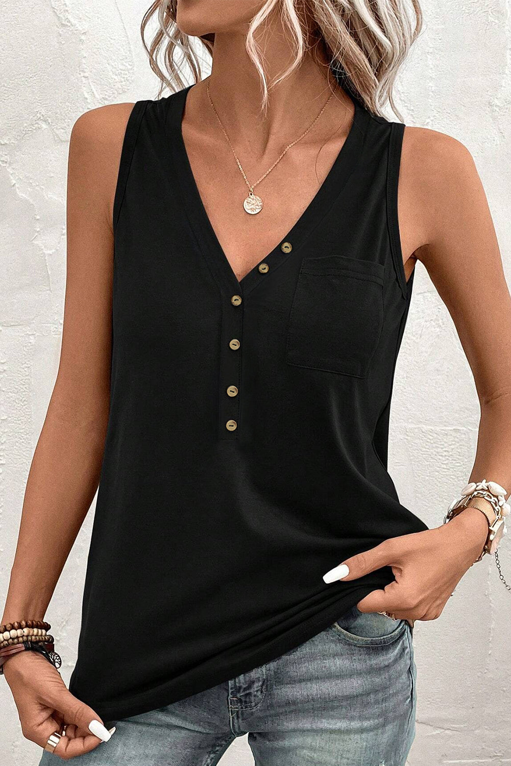 Pocketed V-Neck Wide Strap Tank - House of Binx