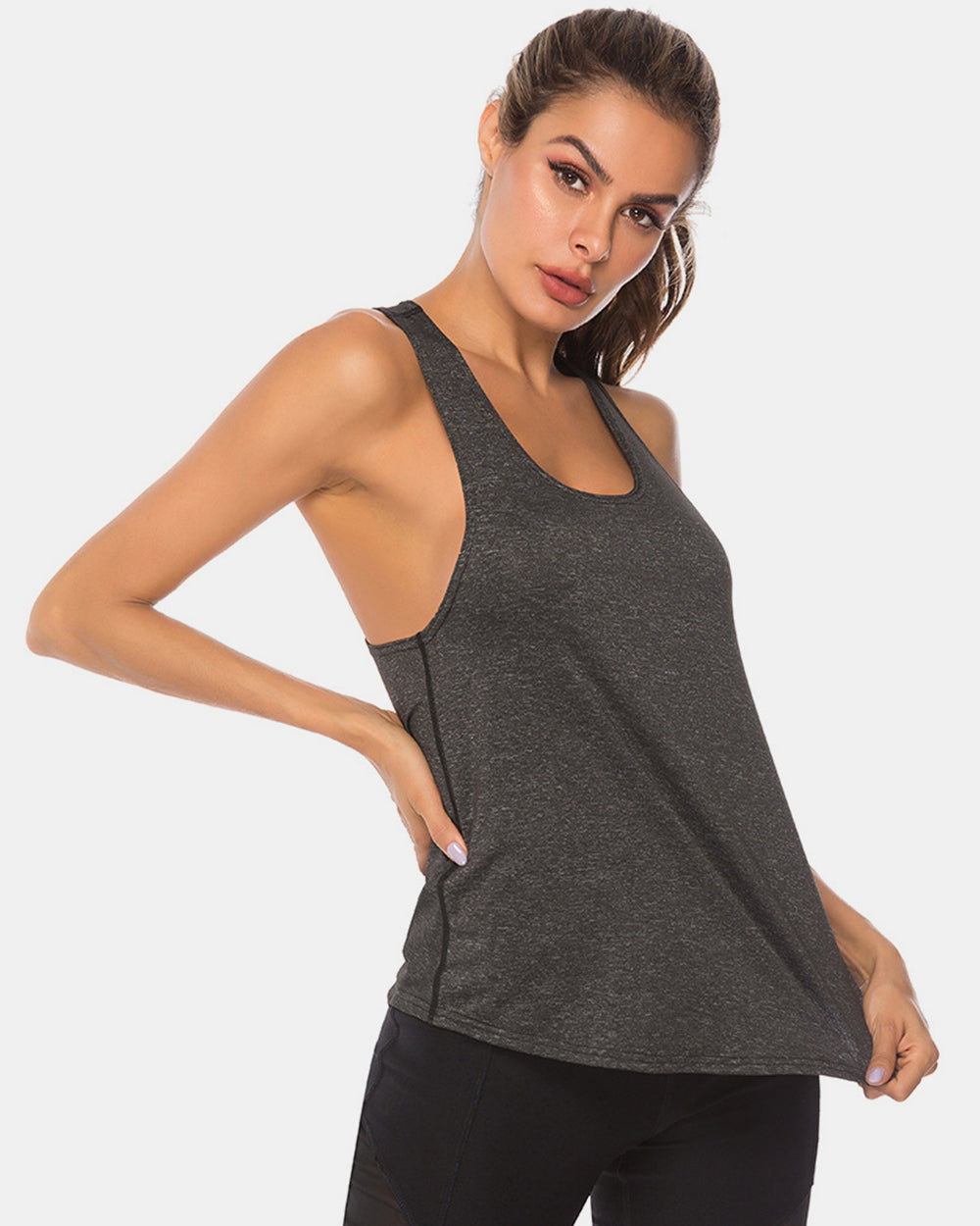 Full Size Scoop Neck Wide Strap Active Tank - House of Binx