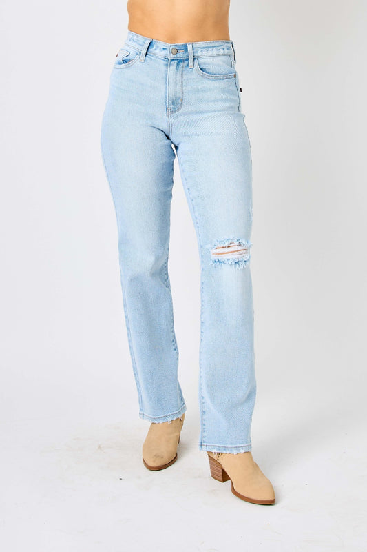 Judy Blue Full Size High Waist Distressed Straight Jeans - House of Binx