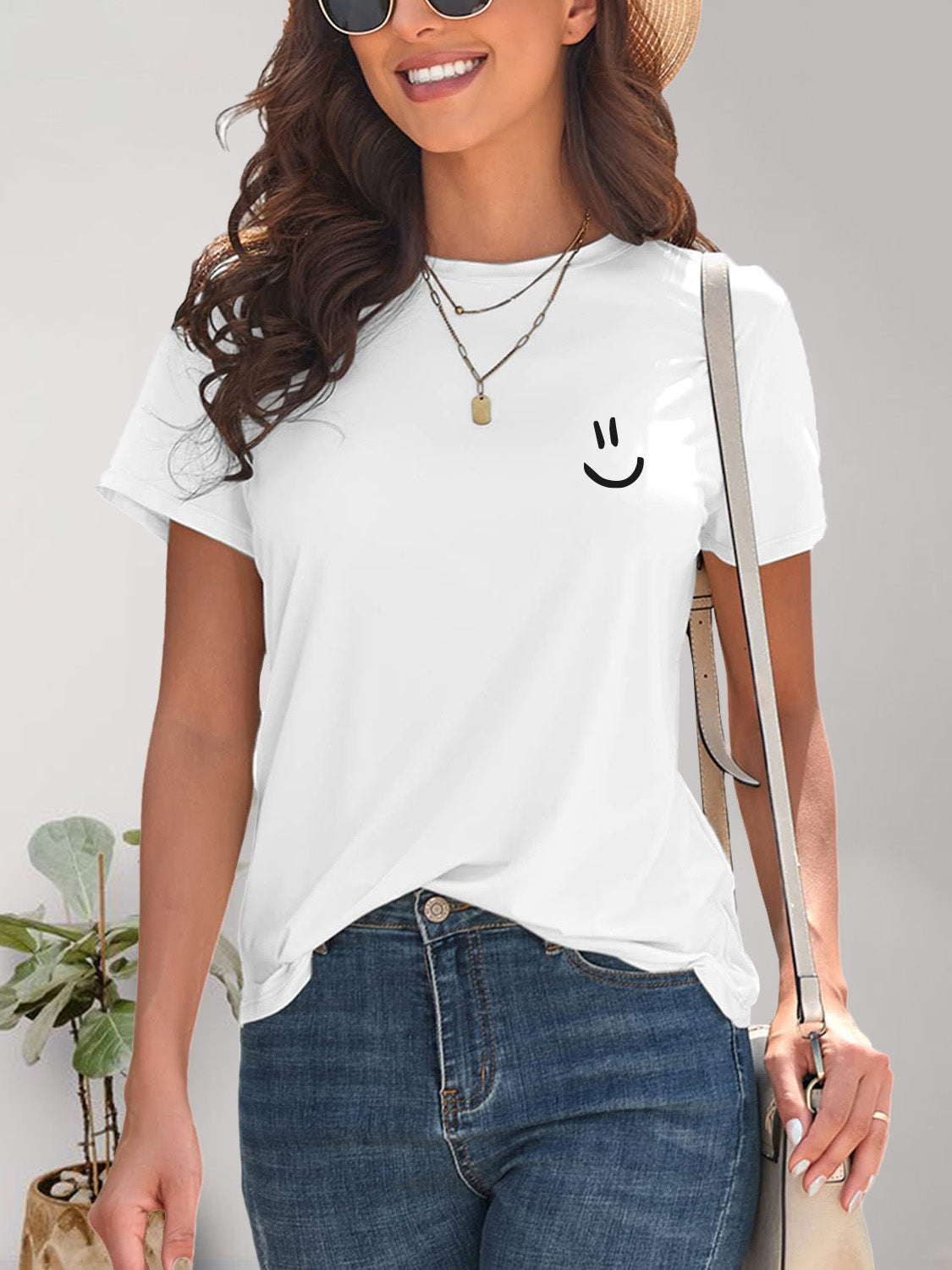 Smile Graphic Round Neck Short Sleeve T-Shirt - House of Binx