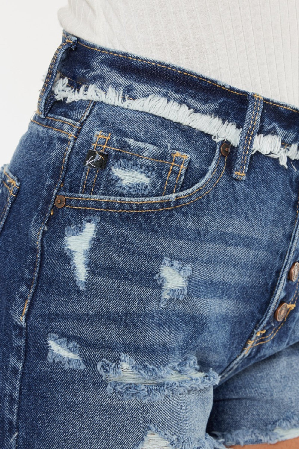 Kancan Distressed Button Fly Denim Shorts - House of Binx