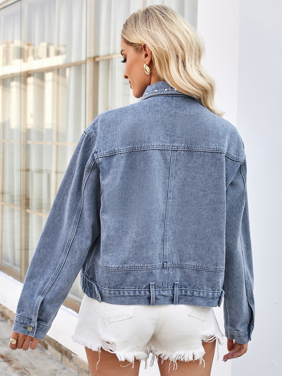 Studded Long Sleeve Denim Jacket - House of Binx
