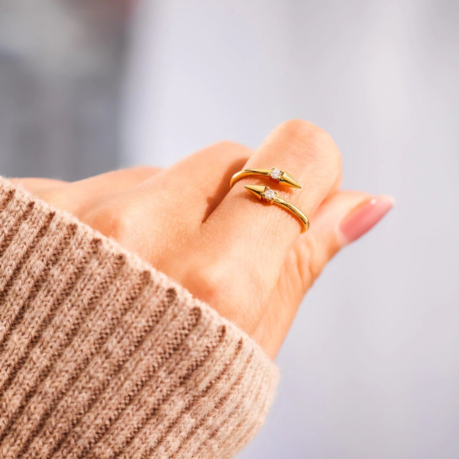925 Sterling Silver Inlaid Zircon Bypass Ring - House of Binx