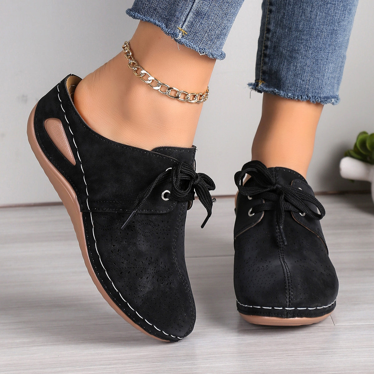 Lace-Up Round Toe Wedge Sandals - House of Binx