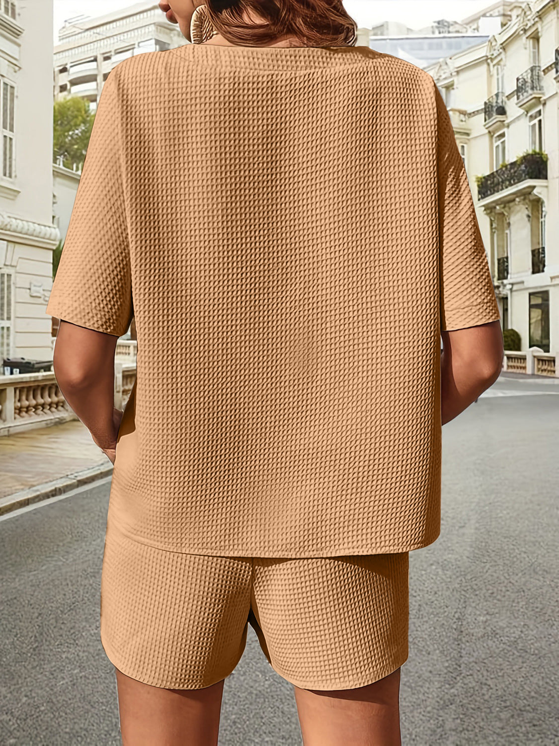 Waffle-Knit Half Sleeve Top and Shorts Set - House of Binx