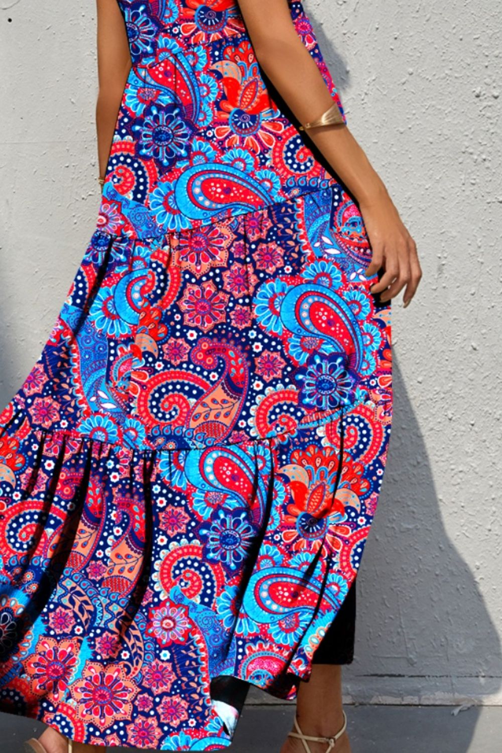 Tiered Printed V-Neck Sleeveless Dress - House of Binx