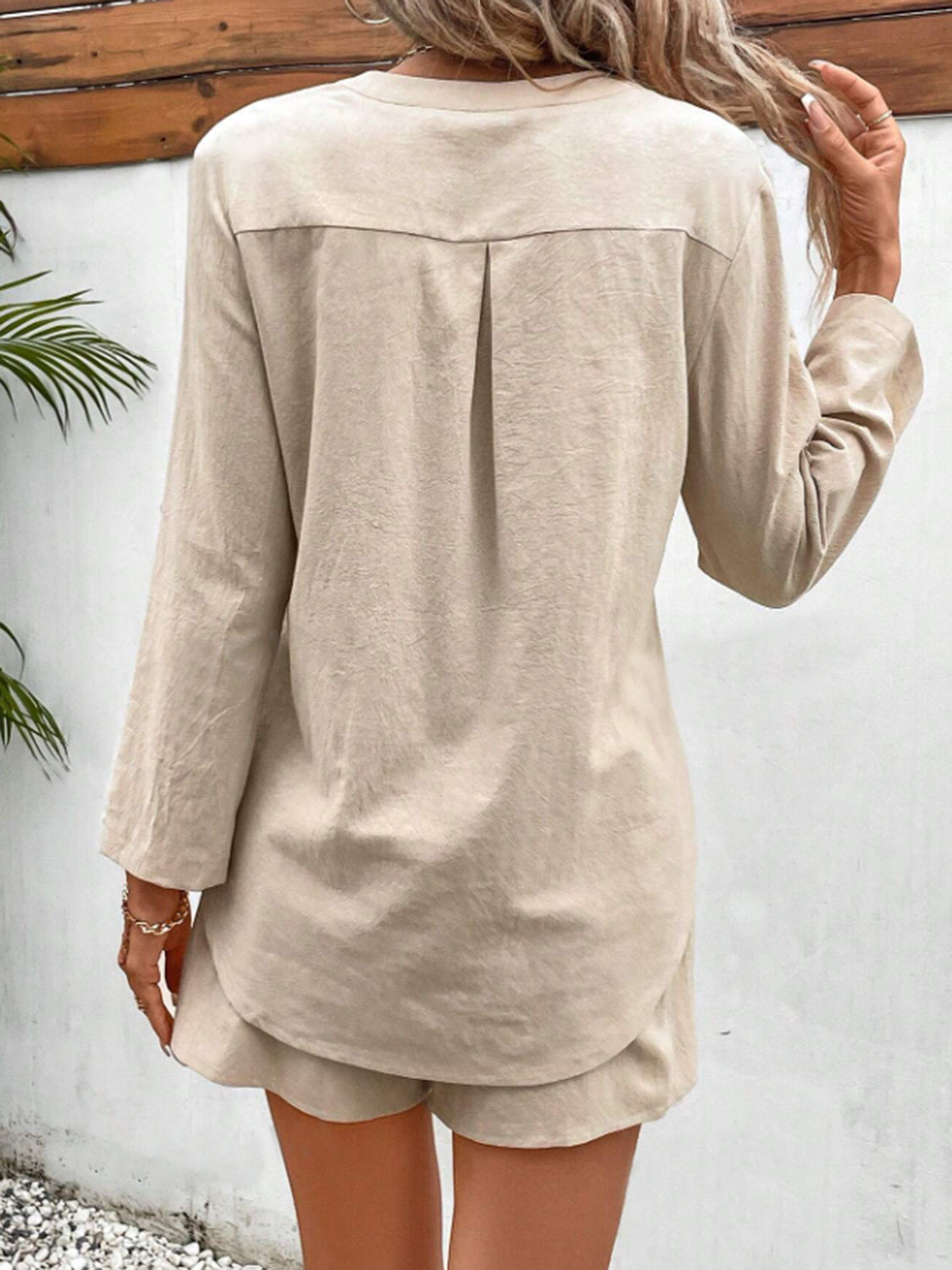 Notched Long Sleeve Top and Shorts Set - House of Binx