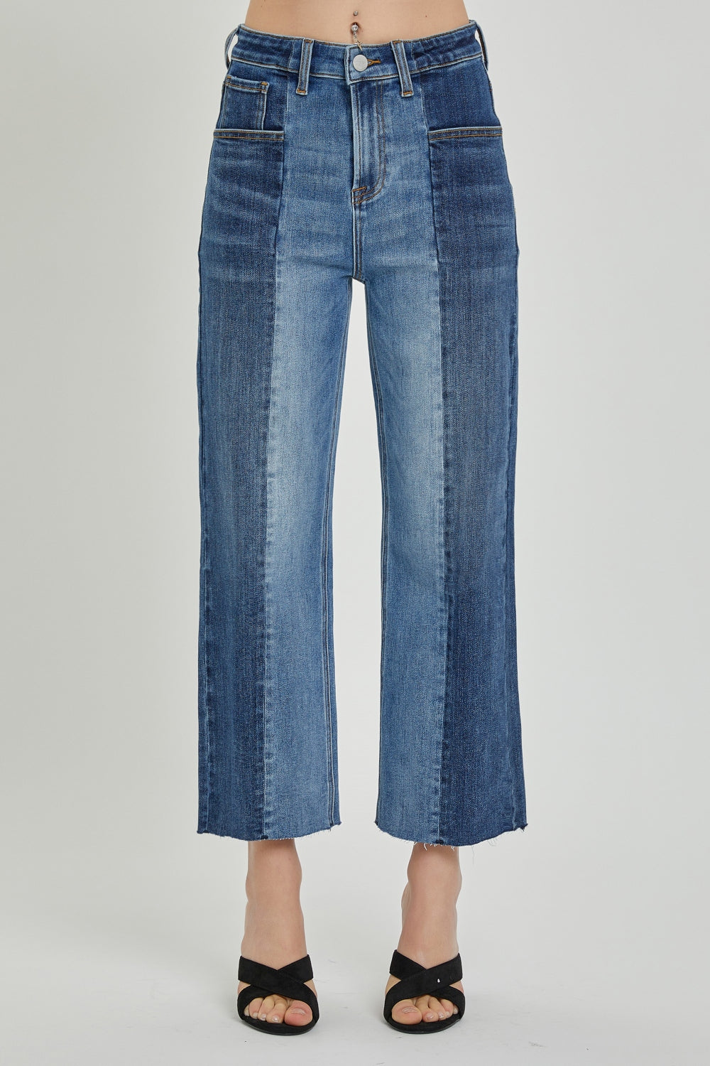 RISEN Full Size Mid-Rise Waist Two-Tones Jeans with Pockets - House of Binx