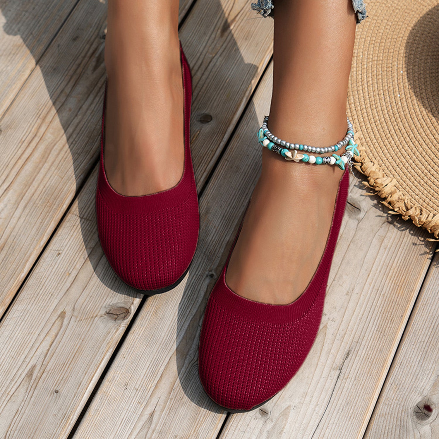 Round Toe Knit Ballet Flats - House of Binx