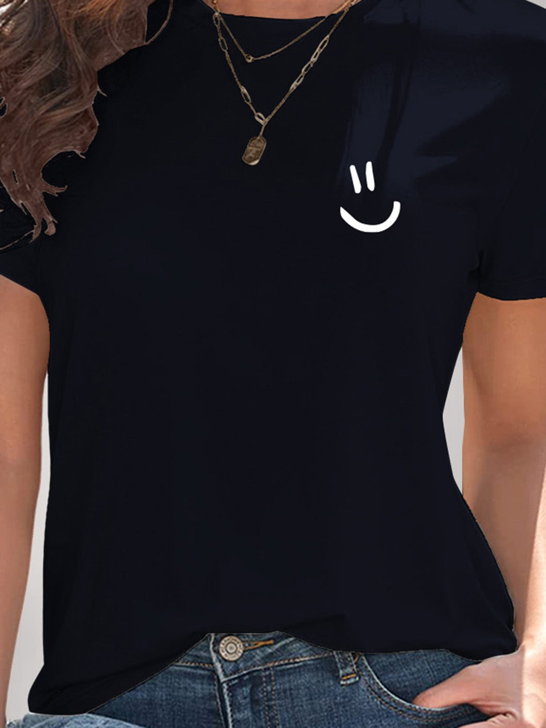 Smile Graphic Round Neck Short Sleeve T-Shirt - House of Binx