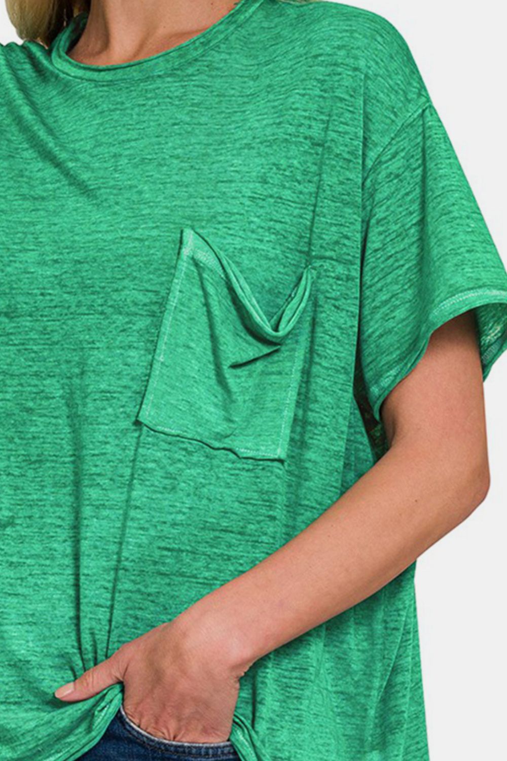 Zenana Pocketed Round Neck Dropped Shoulder T-Shirt - House of Binx