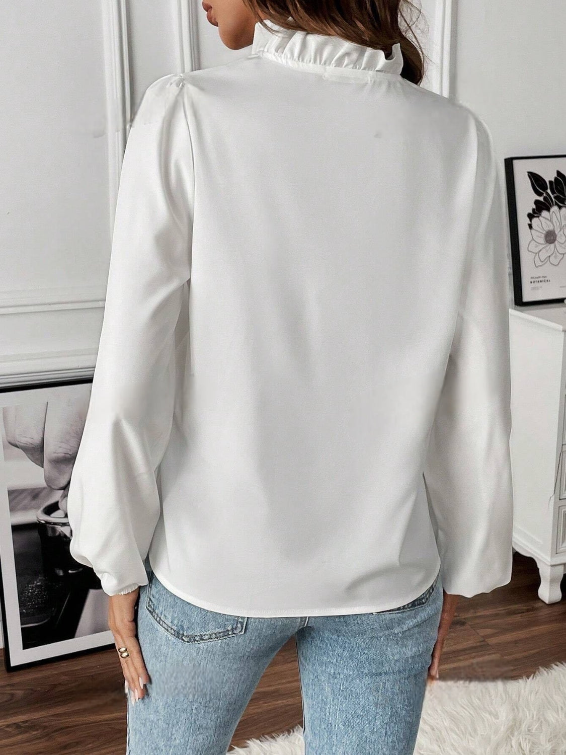 Ruffled V-Neck Long Sleeve Blouse - House of Binx