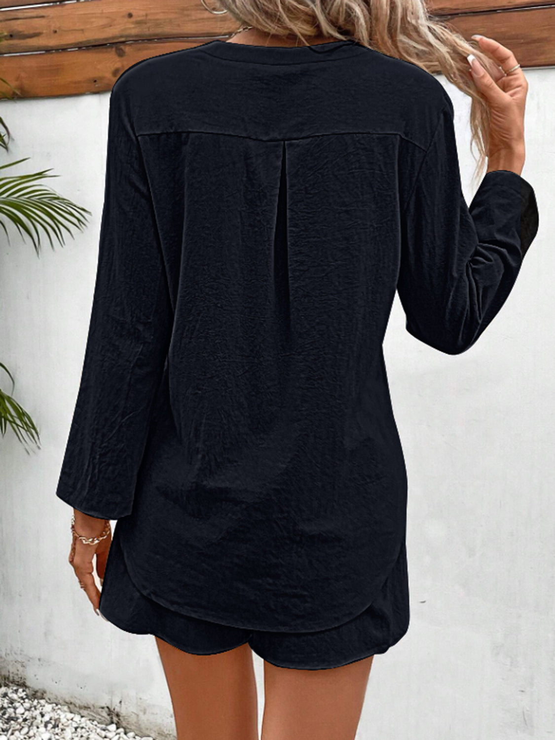 Notched Long Sleeve Top and Shorts Set - House of Binx