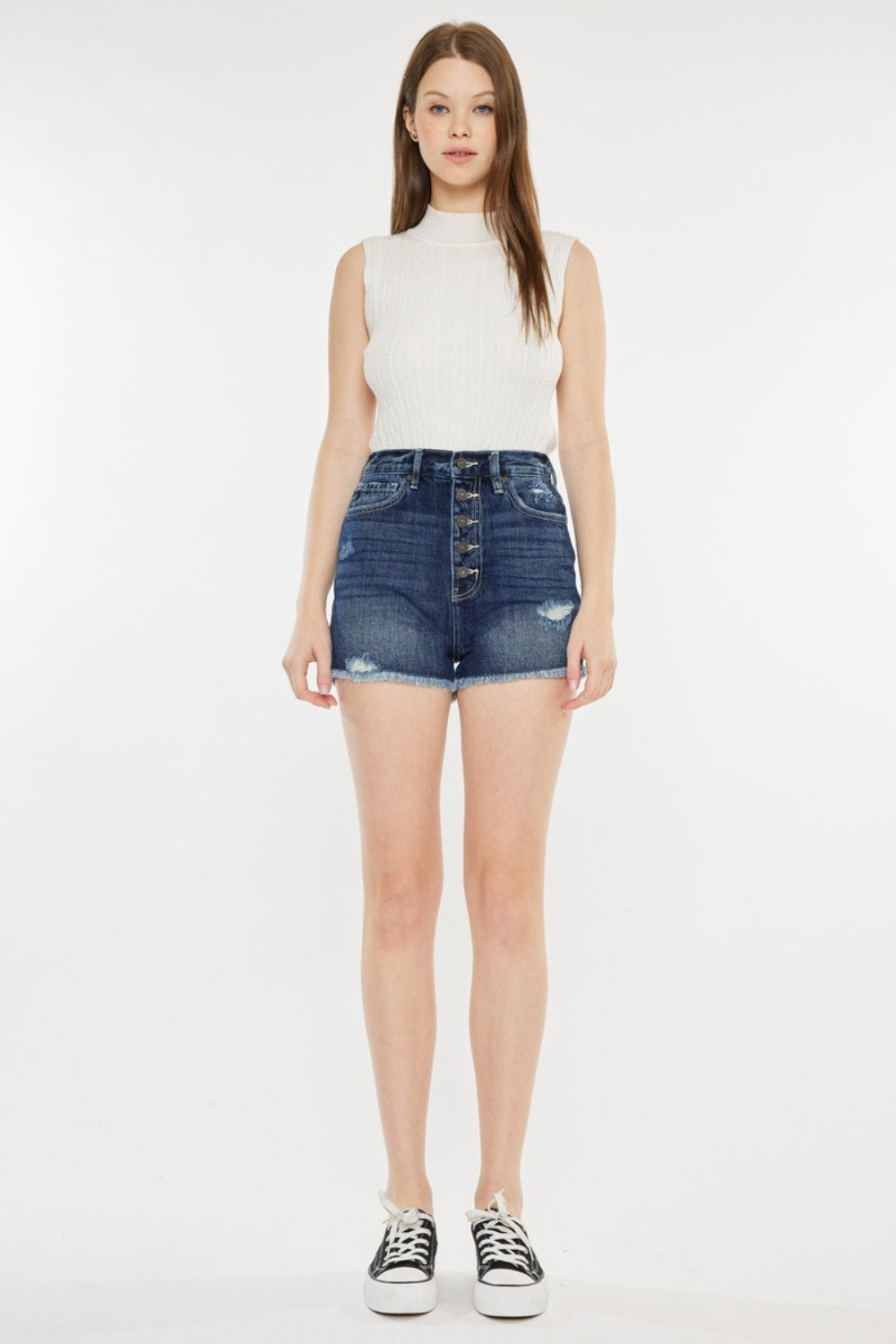Kancan Raw Hem Button Fly Denim Shorts - House of Binx