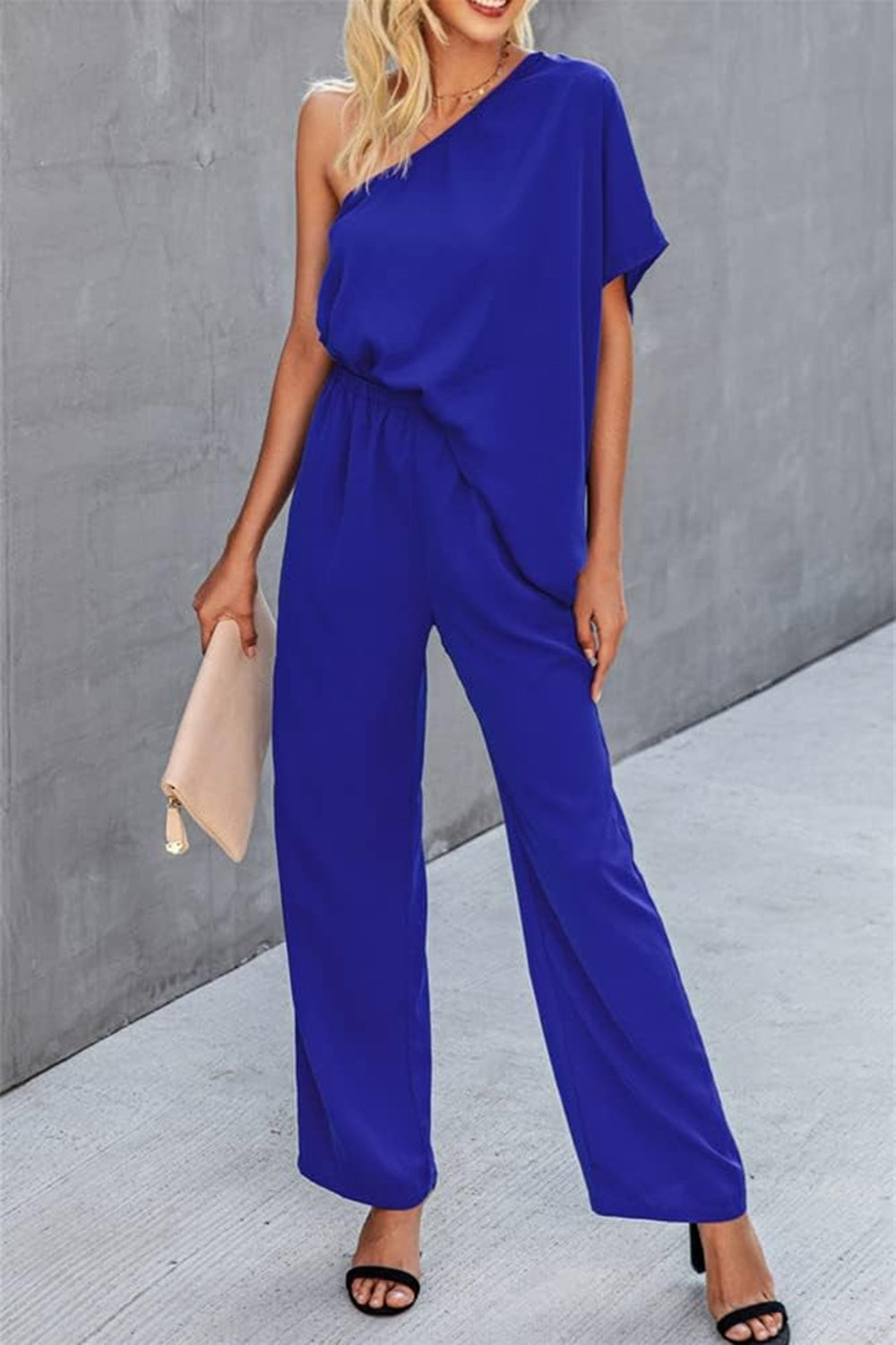 Single Shoulder Short Sleeve Jumpsuit - House of Binx