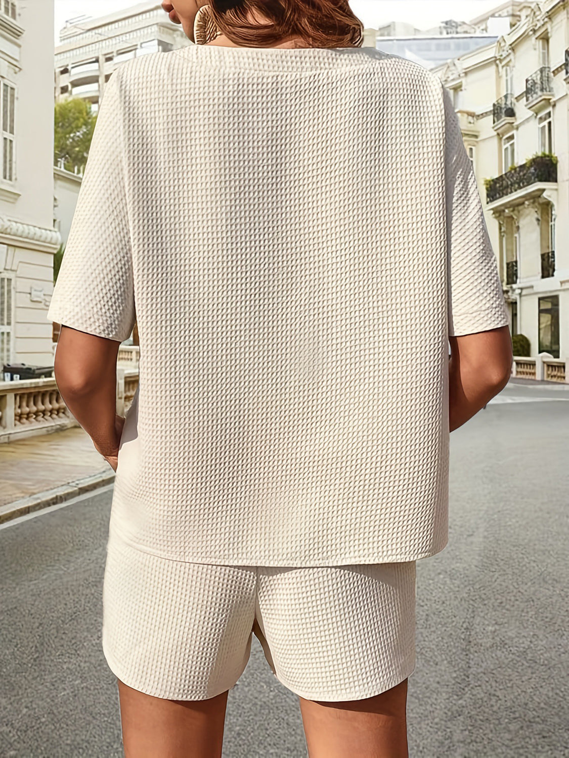 Waffle-Knit Half Sleeve Top and Shorts Set - House of Binx