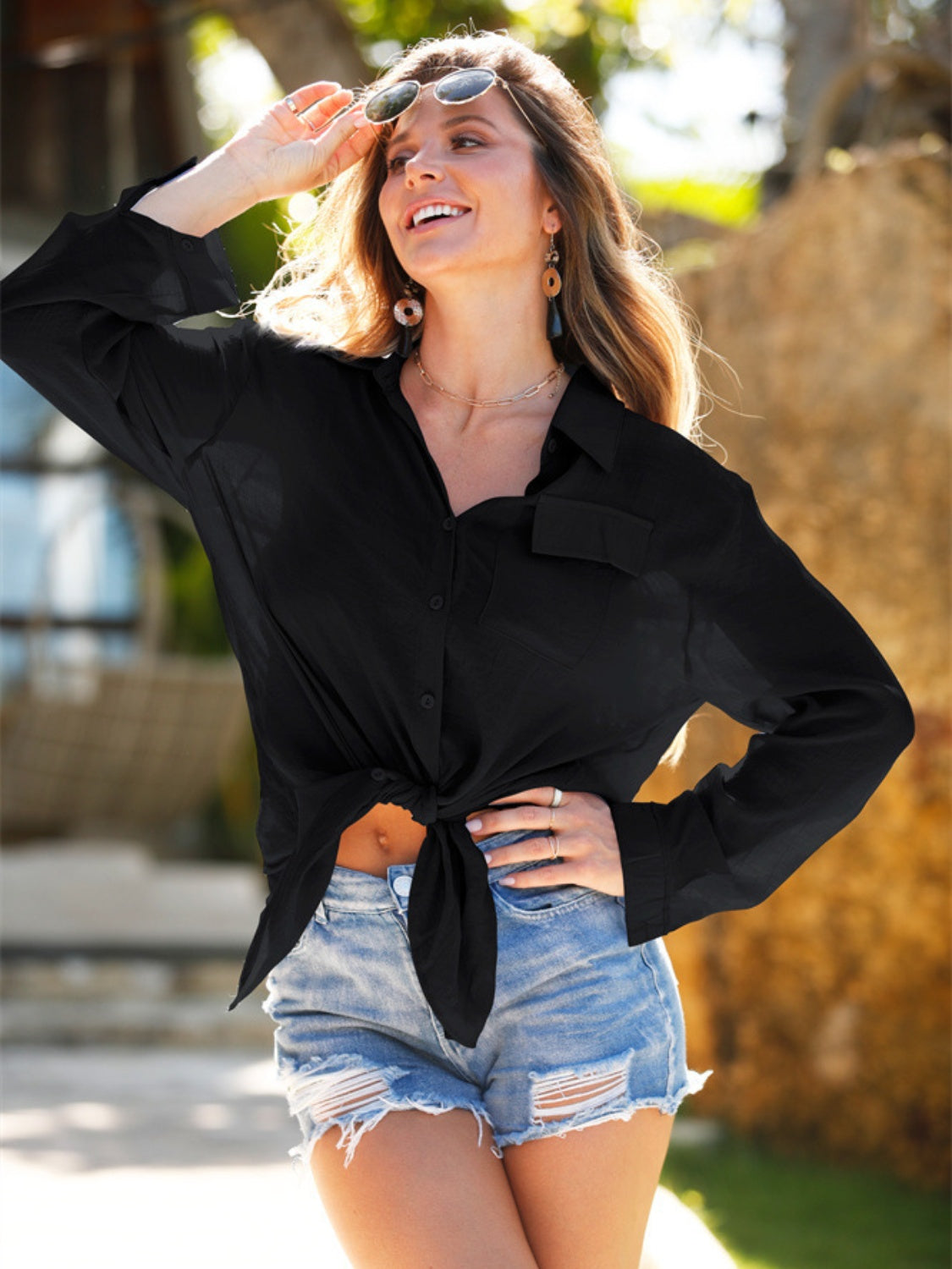 Pocketed Dropped Shoulder Cover Up - House of Binx