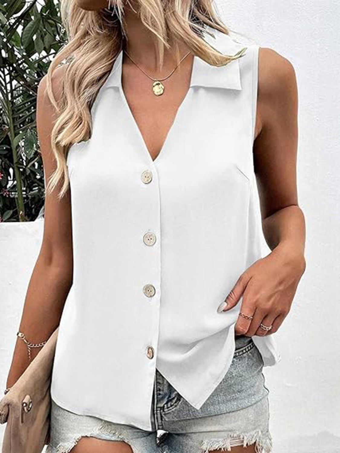 Full Size Johnny Collar Button Up Tank - House of Binx