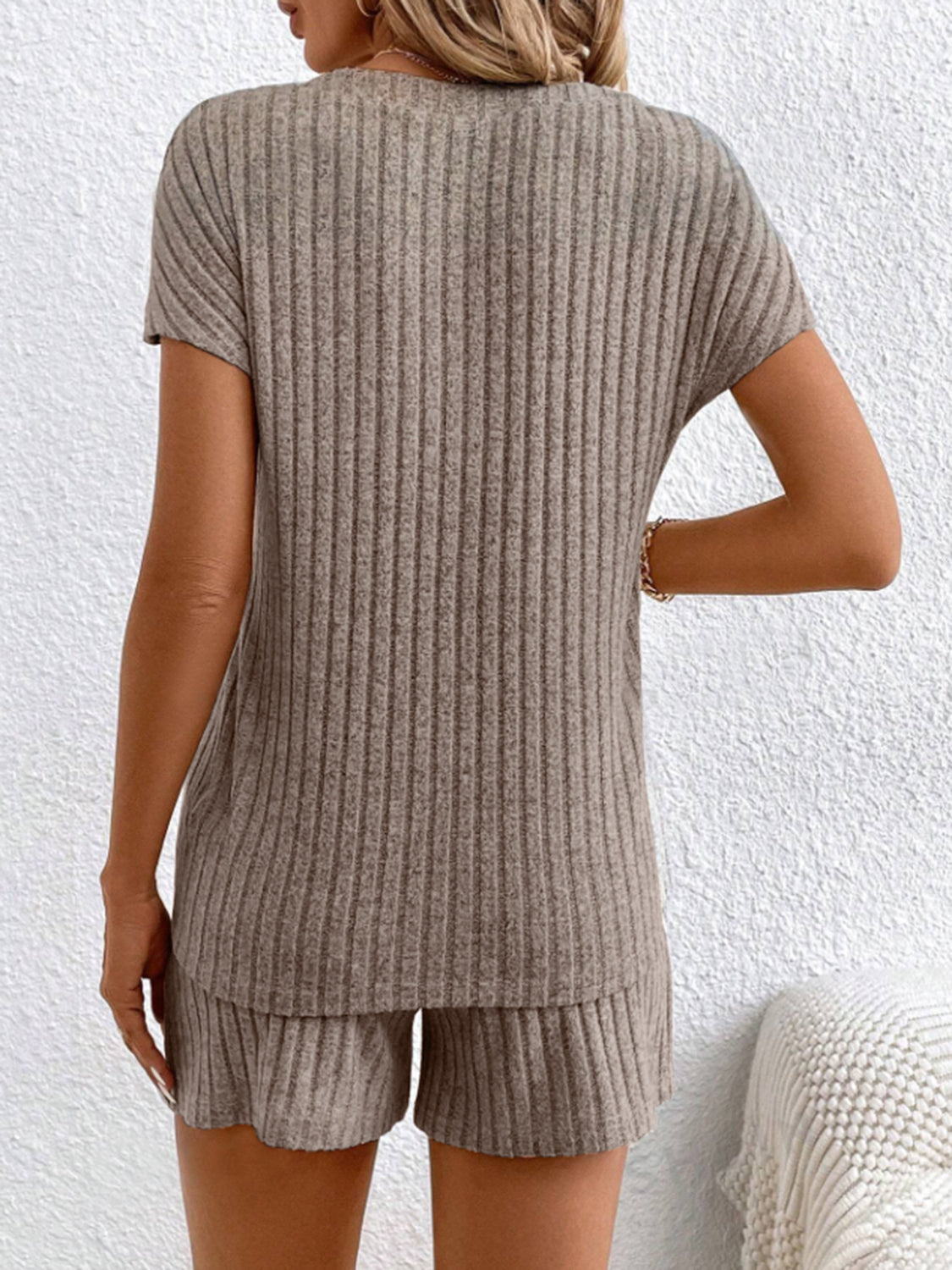 Ribbed V-Neck Top and Shorts Set - House of Binx