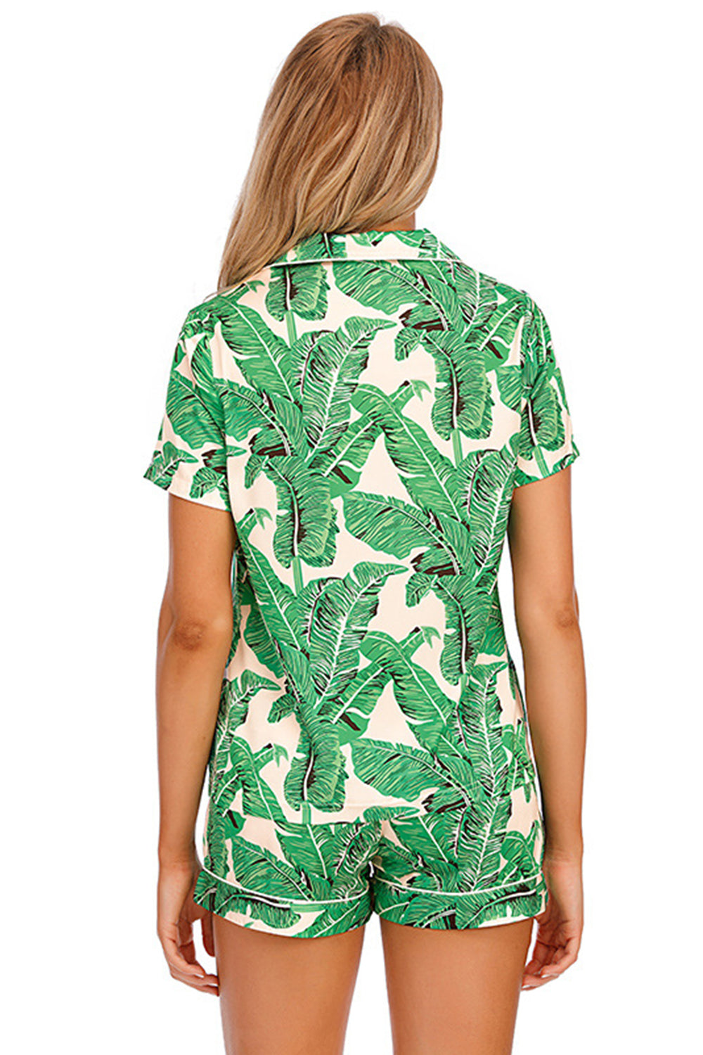 Printed Button Up Short Sleeve Top and Shorts Lounge Set - House of Binx