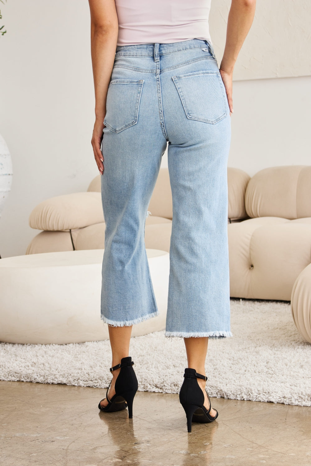 RFM Full Size Tummy Control High Waist Raw Hem Distressed Jeans - House of Binx