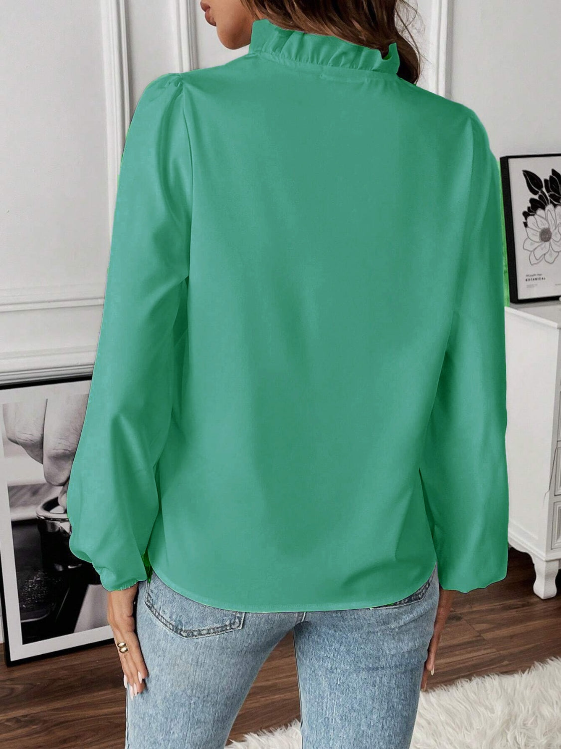 Ruffled V-Neck Long Sleeve Blouse - House of Binx