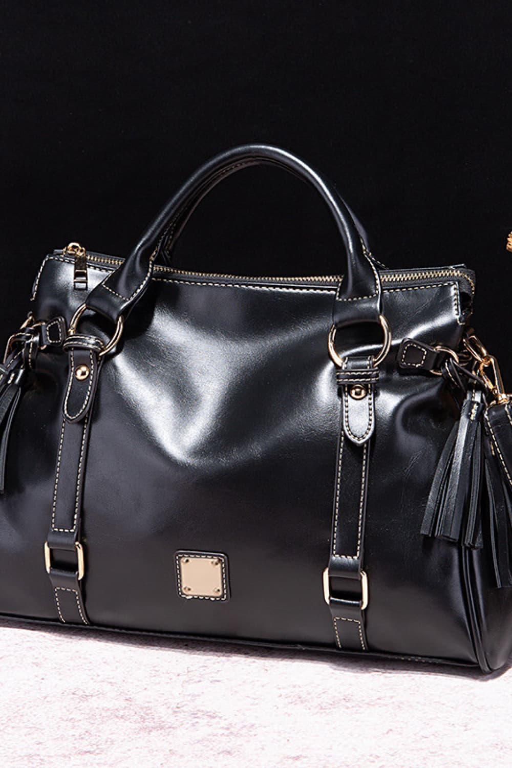 PU Leather Handbag with Tassels - House of Binx
