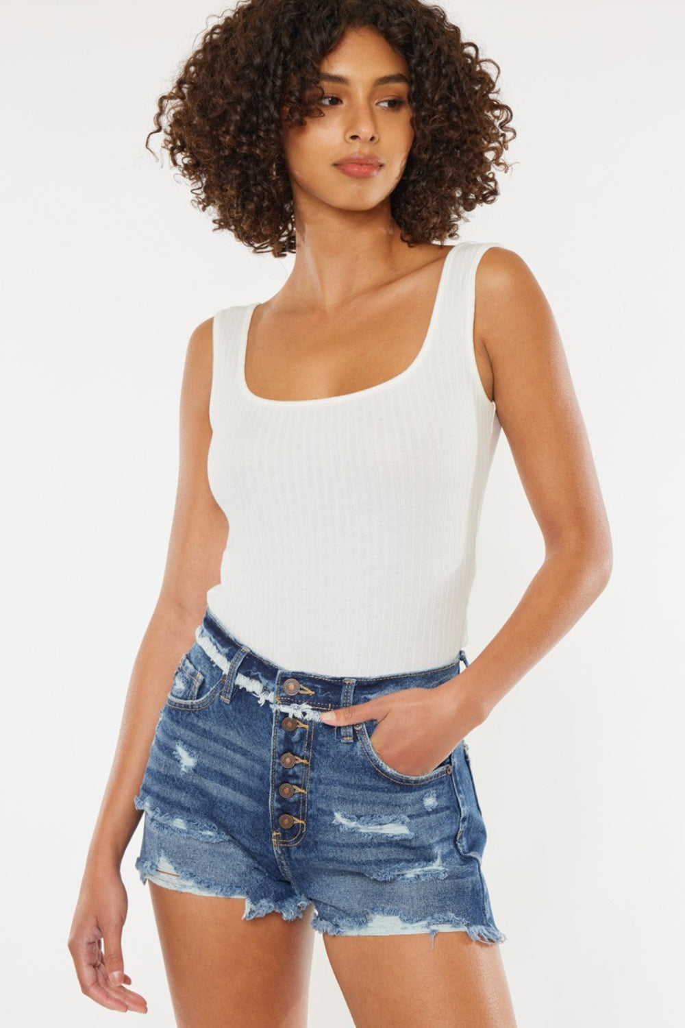 Kancan Distressed Button Fly Denim Shorts - House of Binx