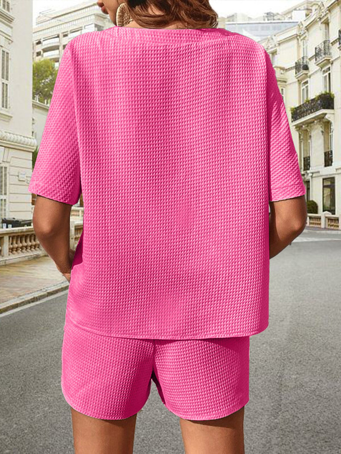 Waffle-Knit Half Sleeve Top and Shorts Set - House of Binx