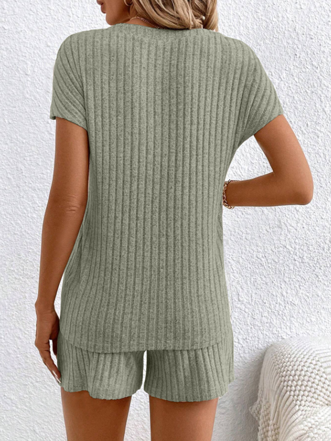 Ribbed V-Neck Top and Shorts Set - House of Binx