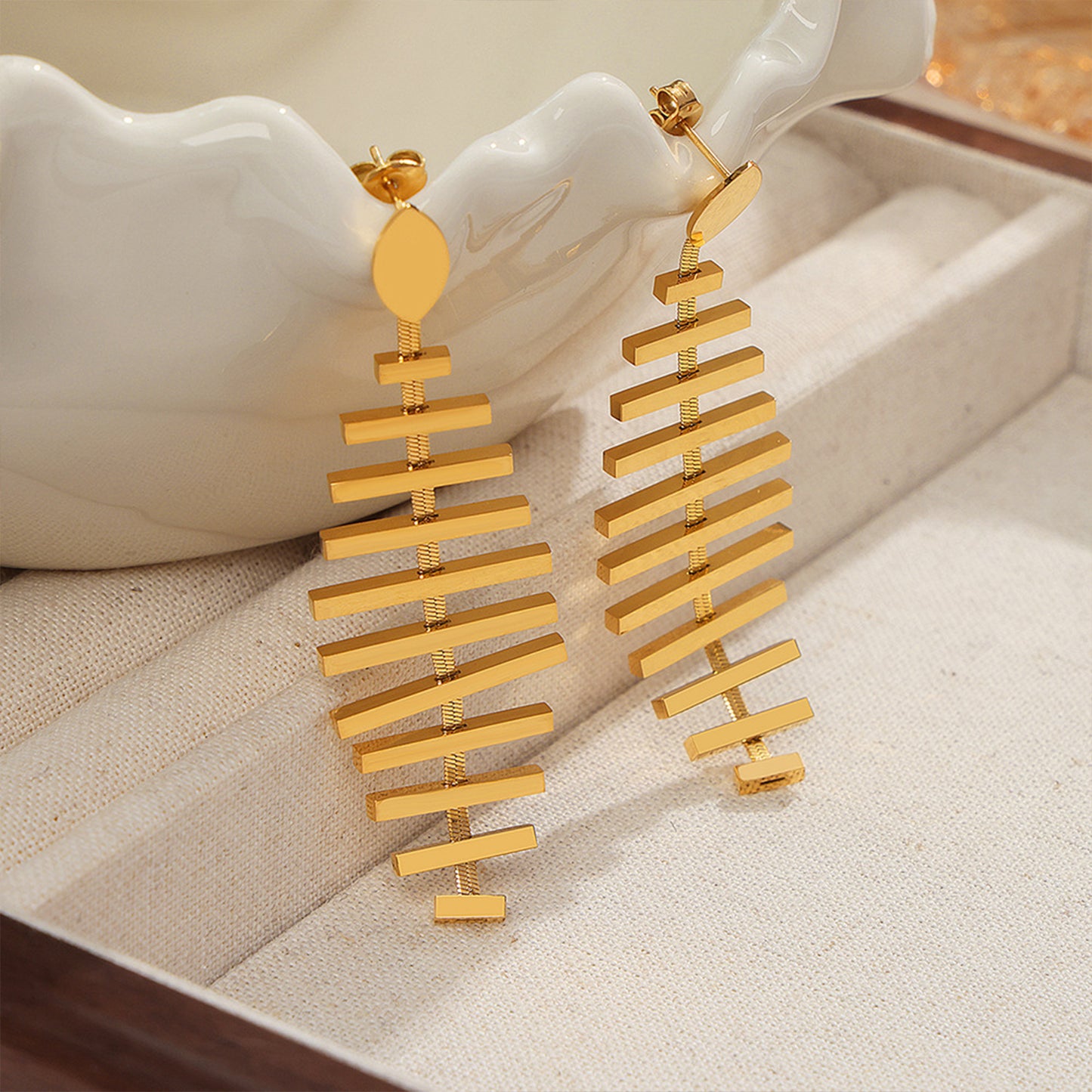 Titanium Steel Fishbone Shape Earrings - House of Binx