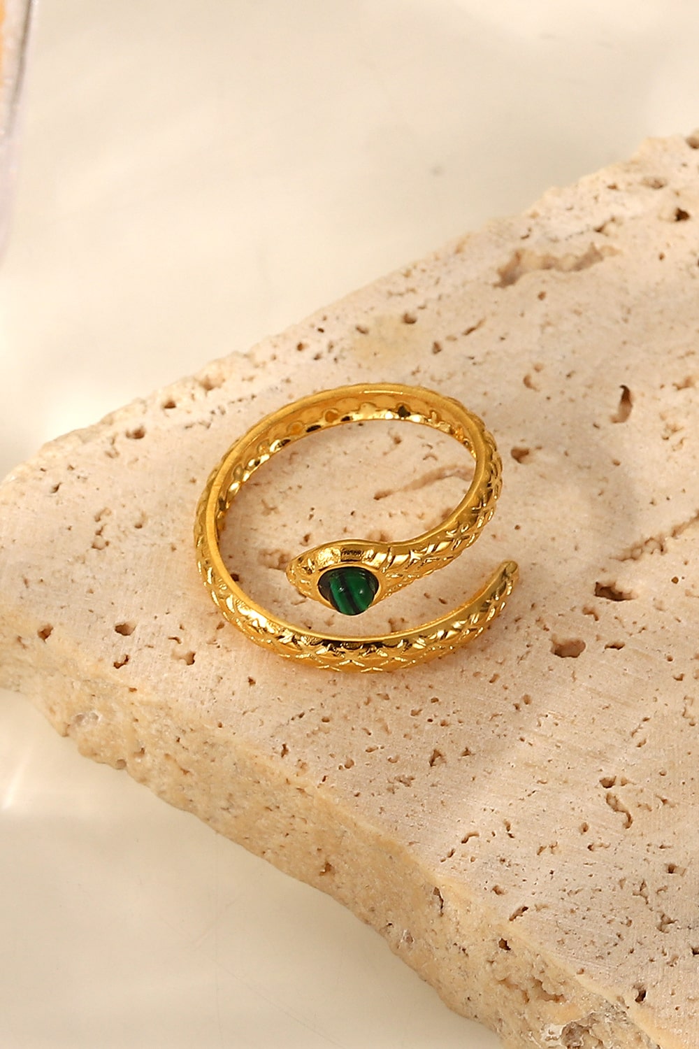 Snake Charmer Malachite Snake-Shaped Bypass Ring - House of Binx