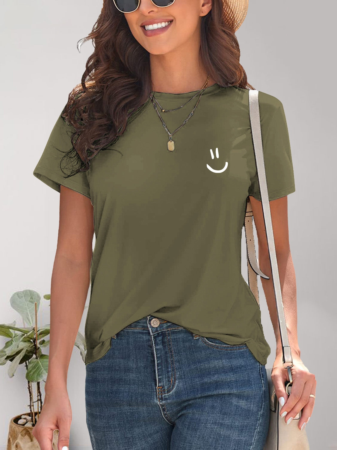 Smile Graphic Round Neck Short Sleeve T-Shirt - House of Binx