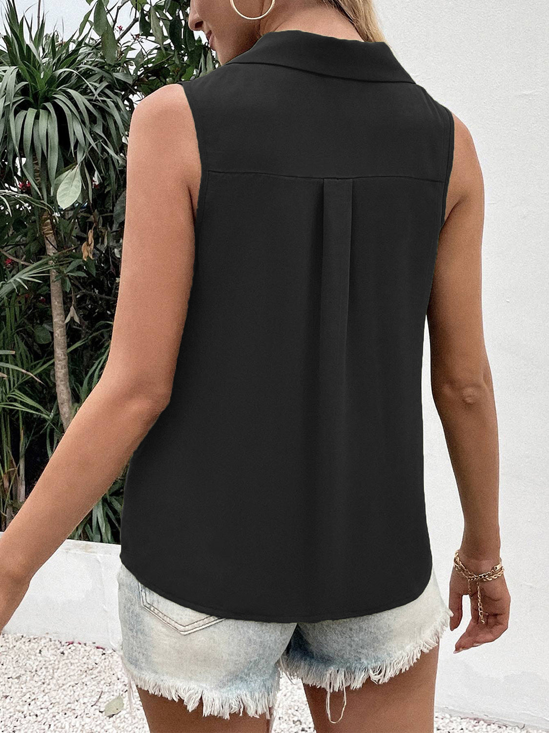 Full Size Johnny Collar Button Up Tank - House of Binx
