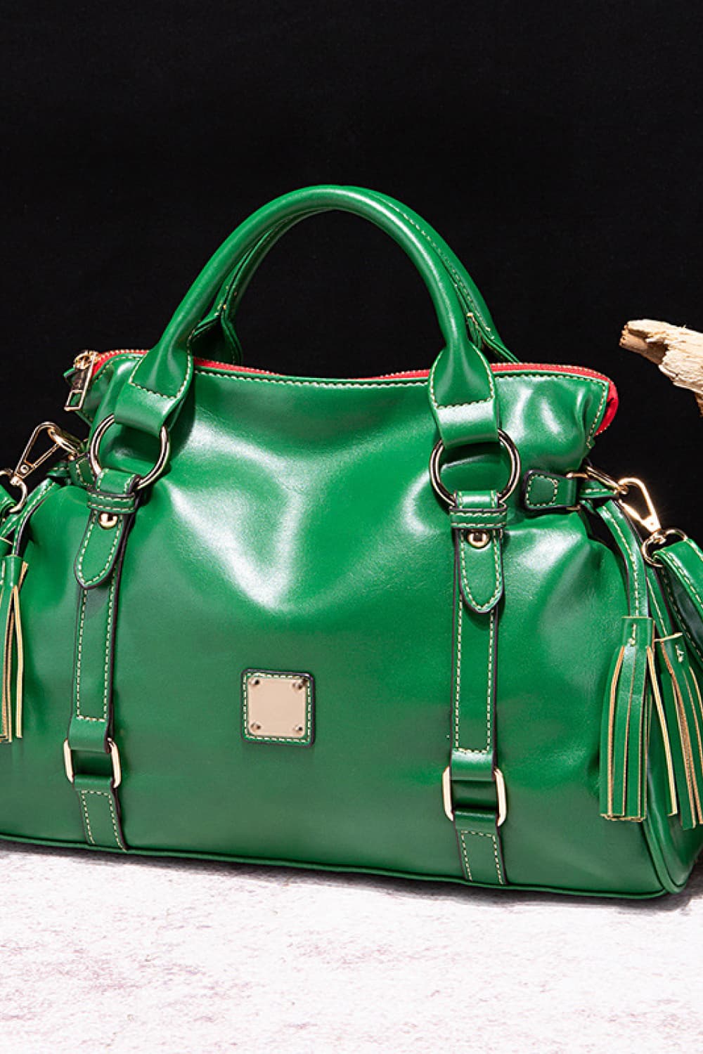 PU Leather Handbag with Tassels - House of Binx