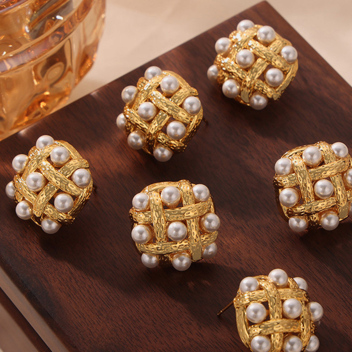 Copper Shell Pearl Stud Earrings - House of Binx