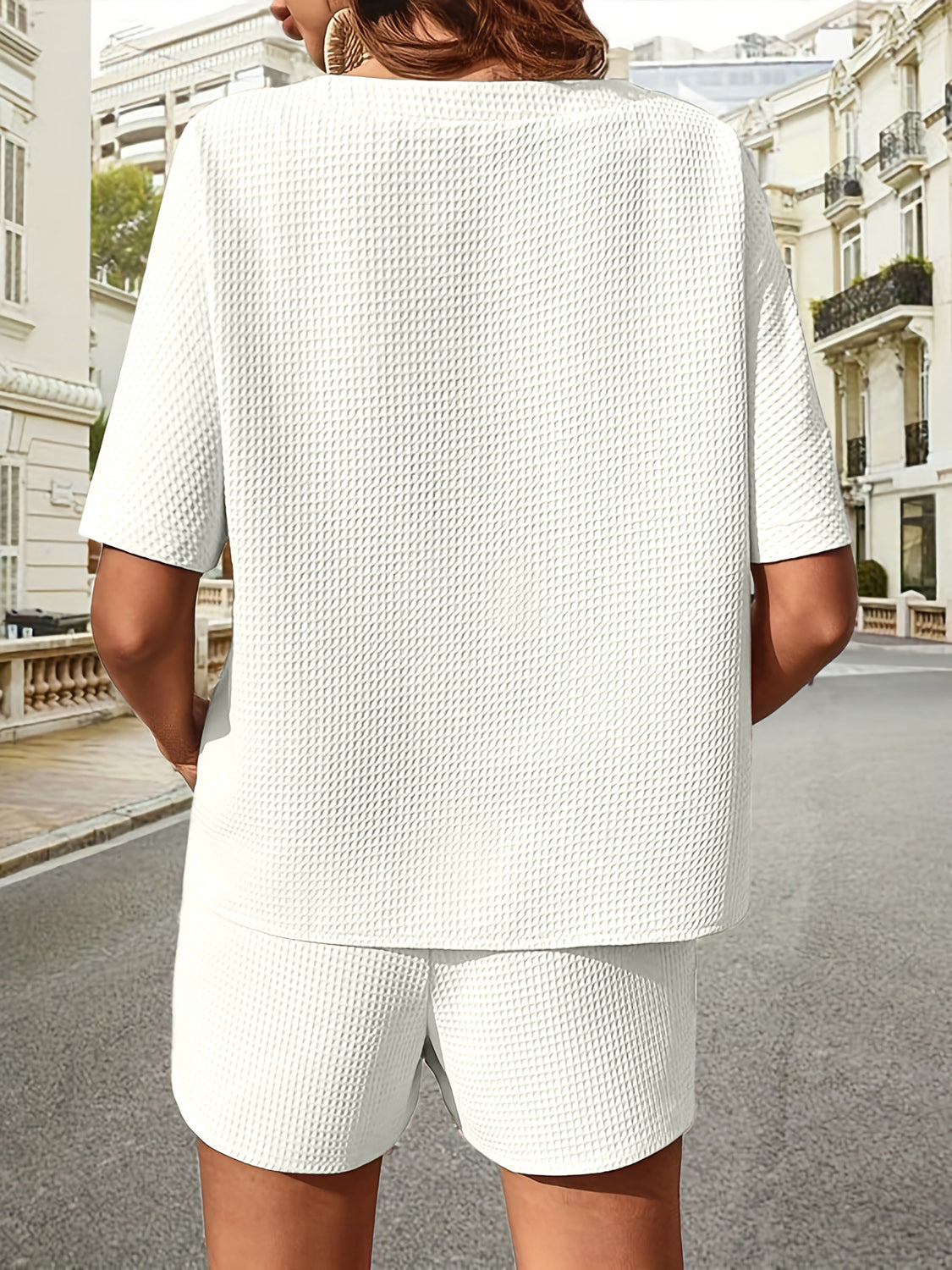Waffle-Knit Half Sleeve Top and Shorts Set - House of Binx