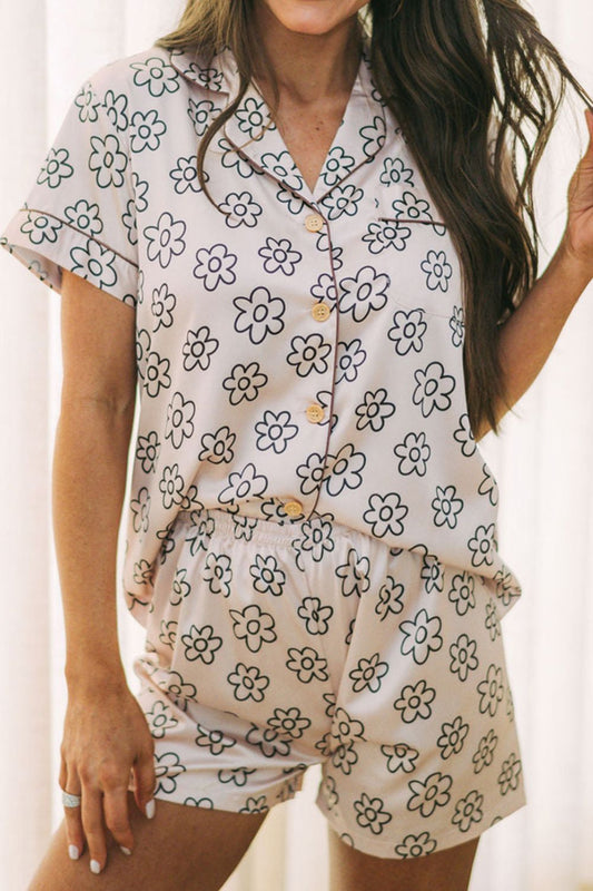 Flower Printed Top and Shorts Lounge Set - House of Binx