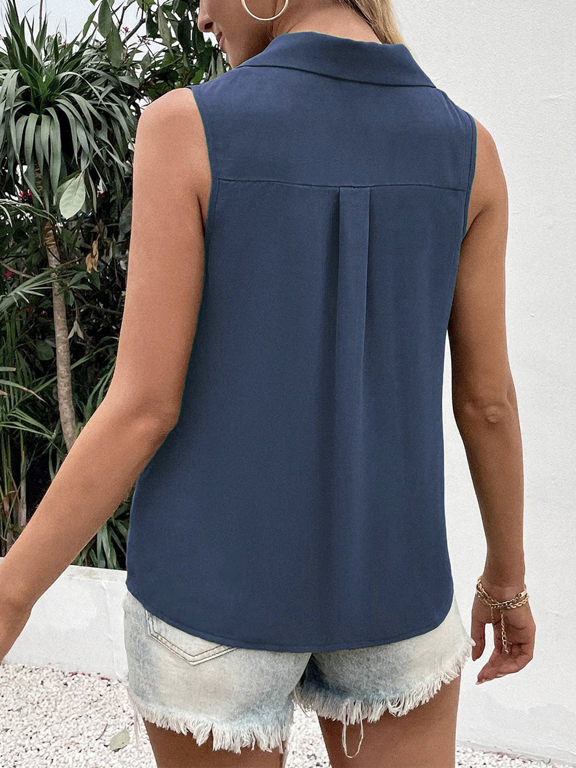Full Size Johnny Collar Button Up Tank - House of Binx